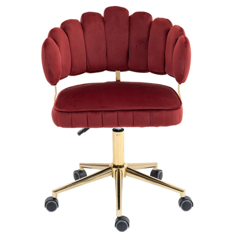 Velvet Home Office Desk Chair, Modern Cute Computer Chair with Swivel Wheels, Height Adjustable, Wine Red Velvet-海智集-Default-