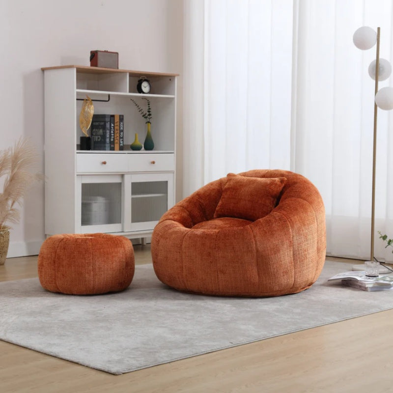COOLMORE Modern Extra Large Round Bean Bag Chair with Footrest for Living Room, Chenille Fabric Lazy Sofa with Pillow for Adults, Teenagers,Child, Suitable for Bedroom, Dormitory, Study Room-海智集-Default-