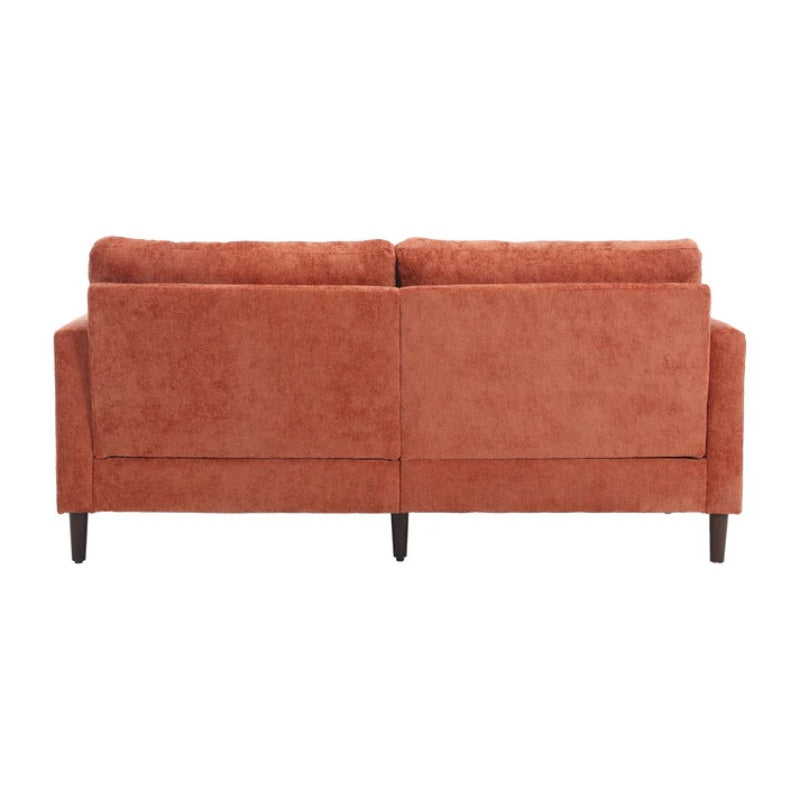 Mid Century Modern Chenille Fabric Loveseat Sofa with Brown Wood Feet, 2-Seat Upholstered Couch in Orange for Living Room or Bedroom-海智集-Default-