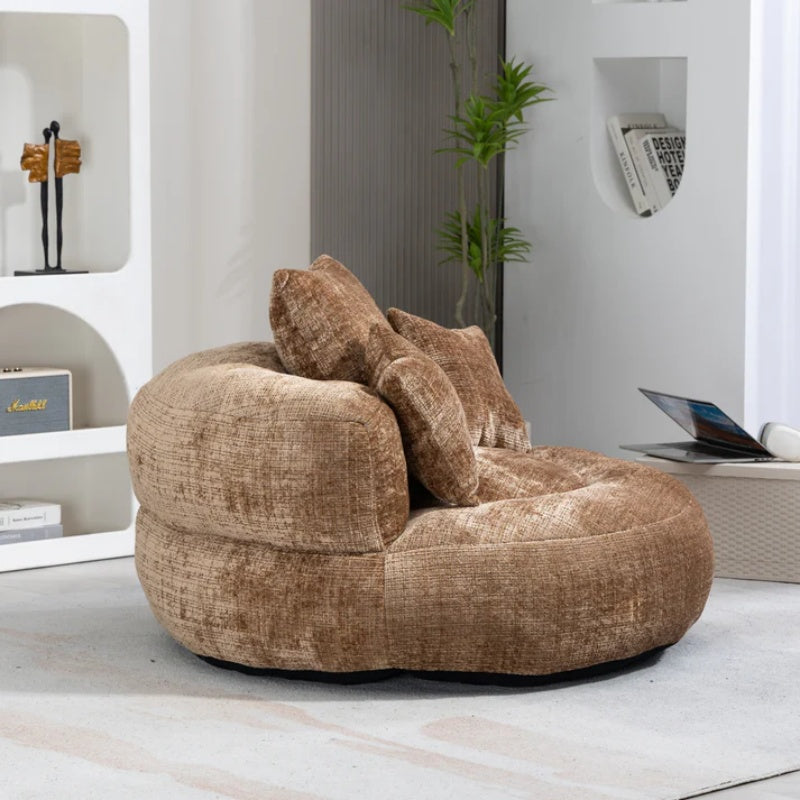 Lazy Sofa Durable Comfort Lounger High Back Bean Bag Chair with Three Pillows, Coffee Chenille, 42.52 inches-海智集-Default-
