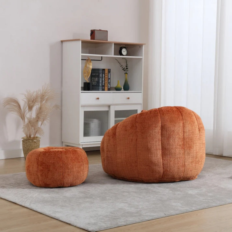 COOLMORE Modern Extra Large Round Bean Bag Chair with Footrest for Living Room, Chenille Fabric Lazy Sofa with Pillow for Adults, Teenagers,Child, Suitable for Bedroom, Dormitory, Study Room-海智集-Default-