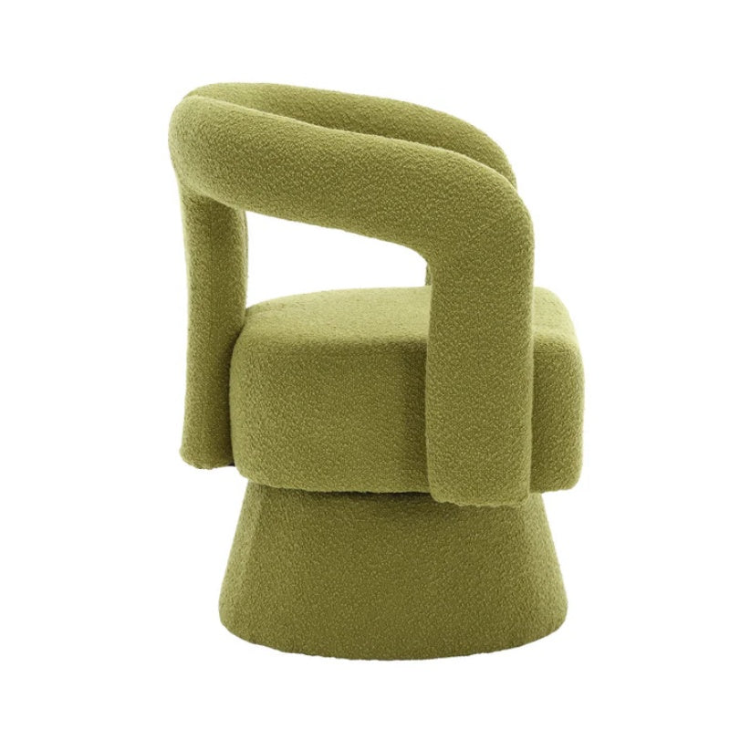 COOLMORE 360 Degree Swivel Cuddle Barrel Accent Chairs, Round Armchairs with Wide Upholstered, Fluffy Fabric Chair for Living Room, Bedroom, Office, Waiting Rooms (Olive Green Boucle)-海智集-Default-