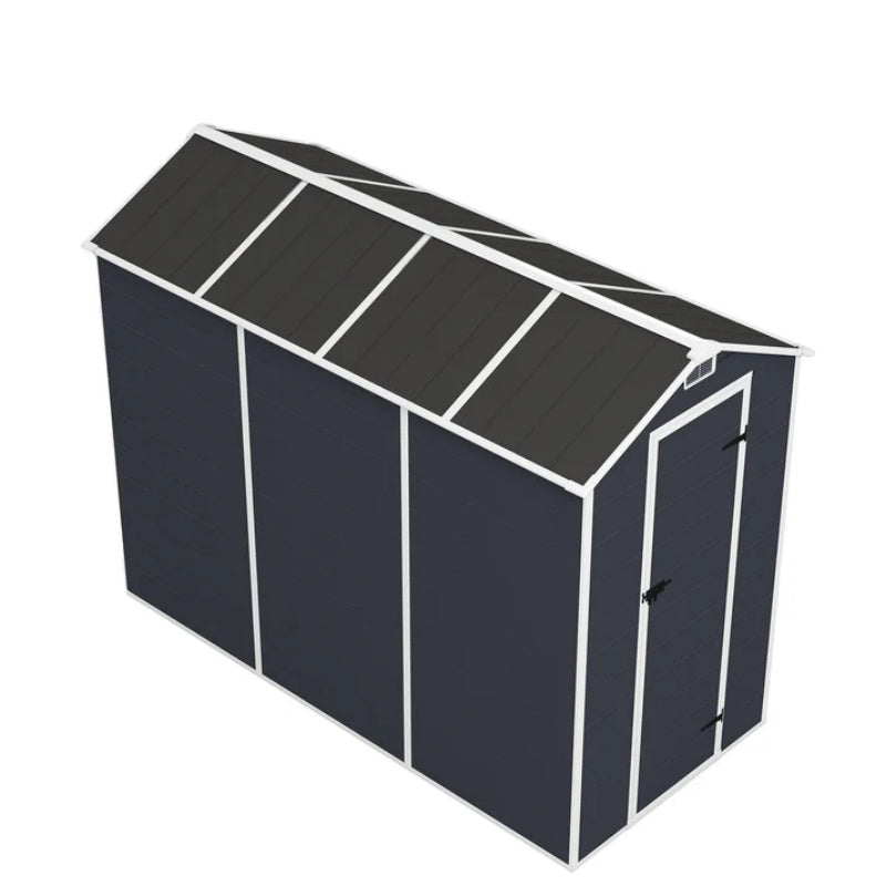 Campcraft 4*8ft resin storage shed, high quality pp material, strong structure, waterproof, rust and UV proof, large storage space, 12mm thick pp board, HD window lighting Dark gray-海智集-Default-