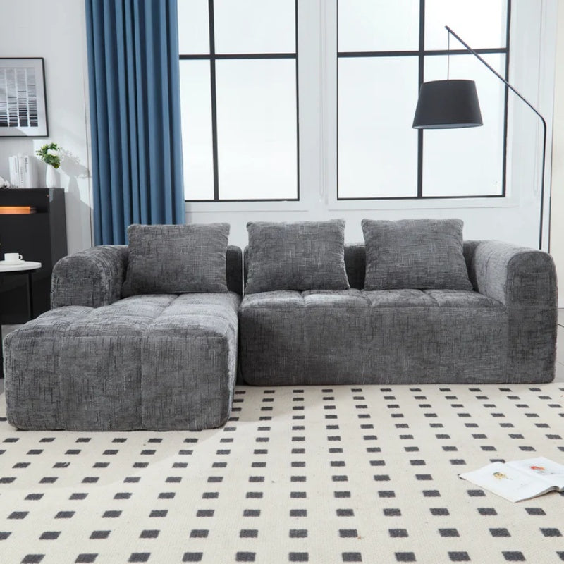 UNITED WE WIN 98.42-inch modular sectional sofa, modern modular L-shaped sofa with chaise longue, equipped with small side pockets and free of compression during installation.-海智集-Default-