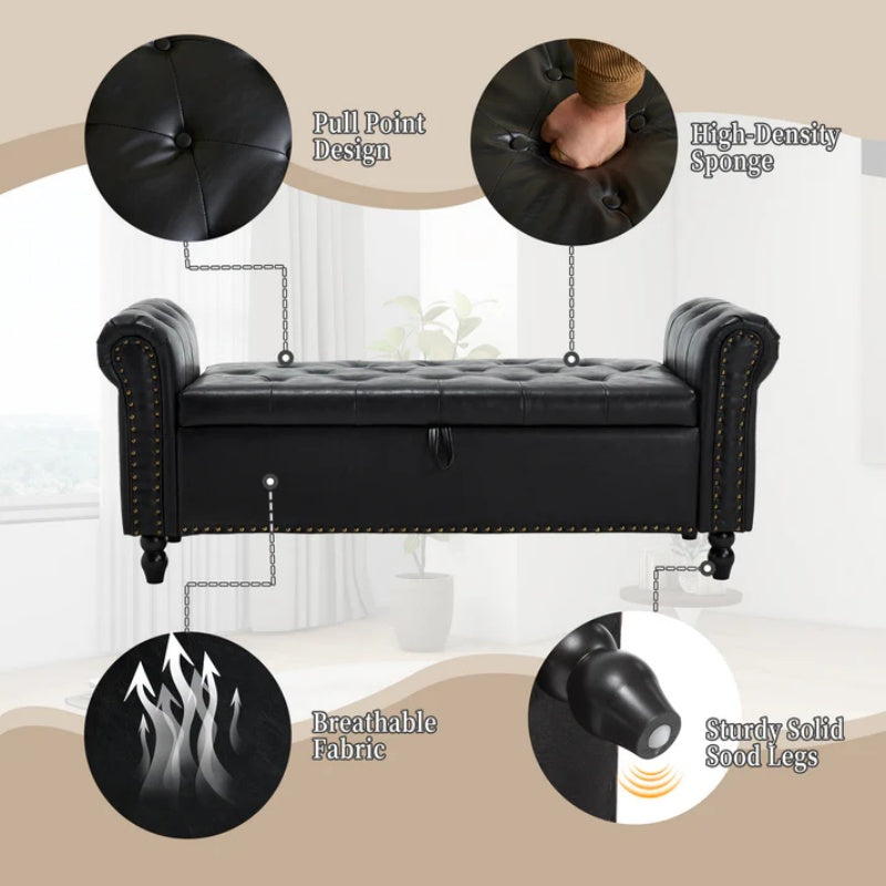 Coolmore Storage Ottoman 55.12 Inches Upholstered Fabric Storage Ottoman Bench,Button Tufted Ottoman with Storage for Living Room,Bedroom End of Bed Bench Withstands 275lbs-海智集-Default-