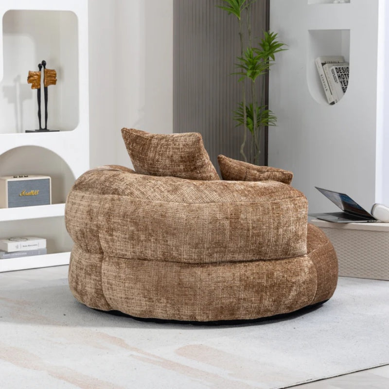 Lazy Sofa Durable Comfort Lounger High Back Bean Bag Chair with Three Pillows, Coffee Chenille, 42.52 inches-海智集-Default-