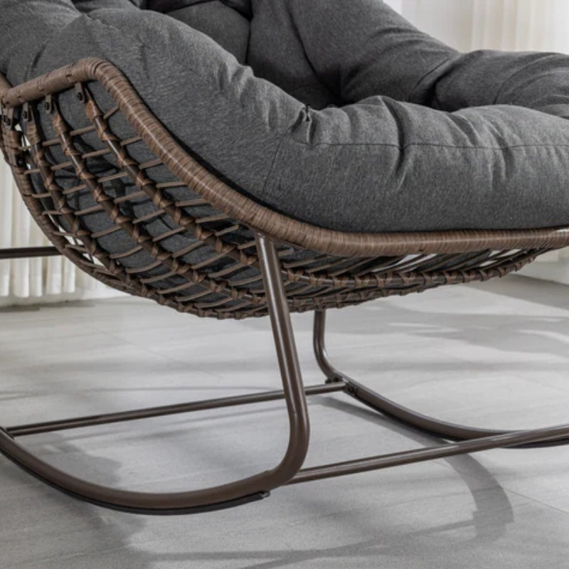 Outdoor Rattan Rocking Chair,Padded Cushion Rocker Recliner Chair Outdoor for Front Porch, Living Room, Patio, Garden, Grey-海智集-Default-