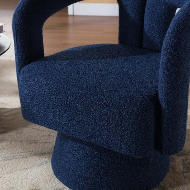 COOLMORE 360 Degree Swivel Cuddle Barrel Accent Chairs, Round Armchairs with Wide Upholstered, Fluffy Fabric Chair for Living Room, Bedroom, Office, Waiting Rooms (Navy Boucle)-海智集-Default-