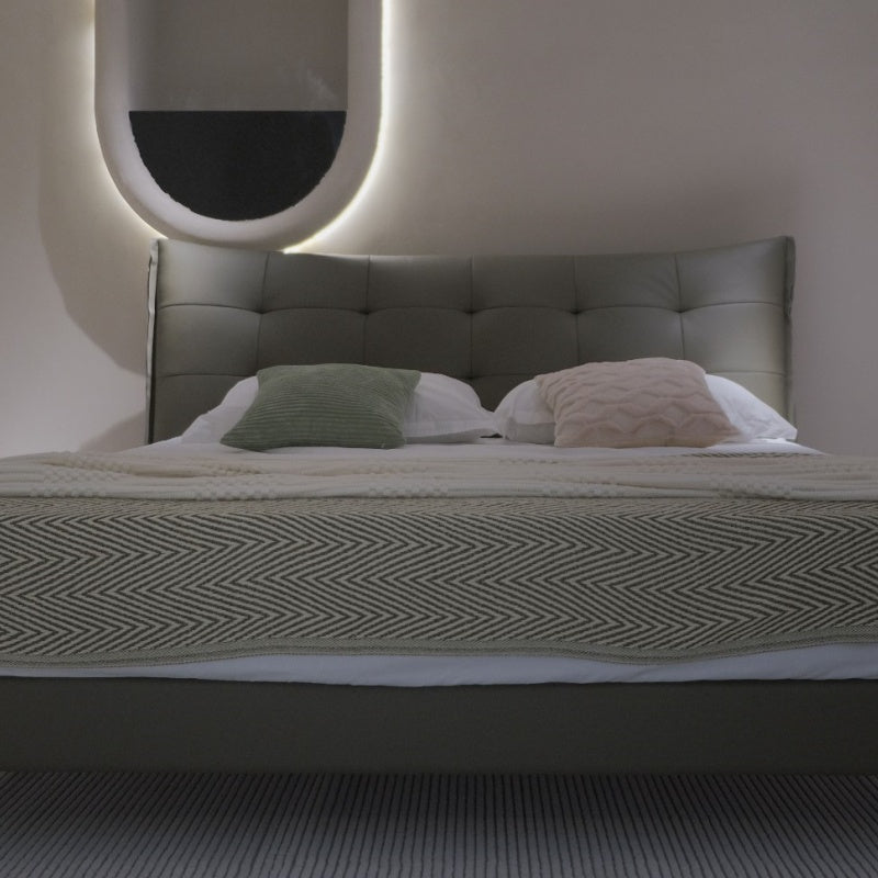 Jinxuan Series Genuine Leather Bed Italian Light Luxury XF 18 Solid Wood Frame 1.8 meters 1. 5 meters (including the bed board but excluding the headboard)-海智集-