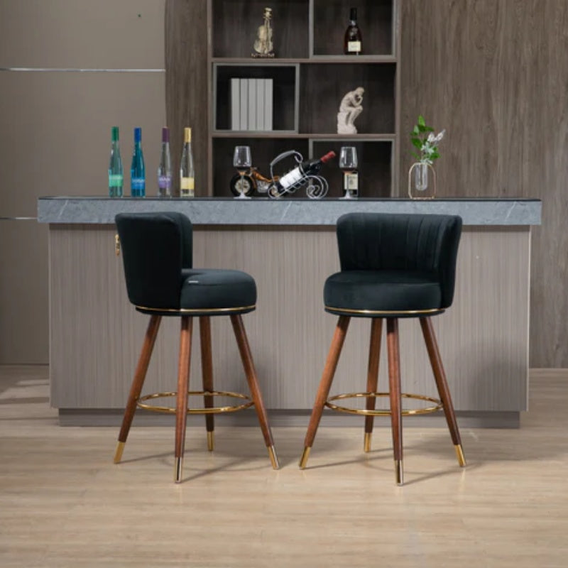 COOLMORE Counter Height Bar Stools Set of 2 for Kitchen Counter Solid Wood Legs with a fixed height of 360 degrees-海智集-Default-