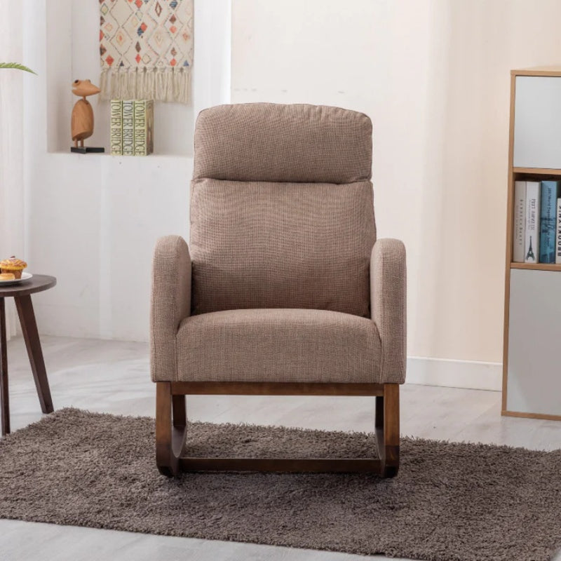 Rocking Chair, Modern Glider Chair, Recliner Armchair with Wood Legs and Side Pocket, Nursery Rocking Accent Chair with High Back for Living Room Bedroom (Camel linen)-海智集-Default-