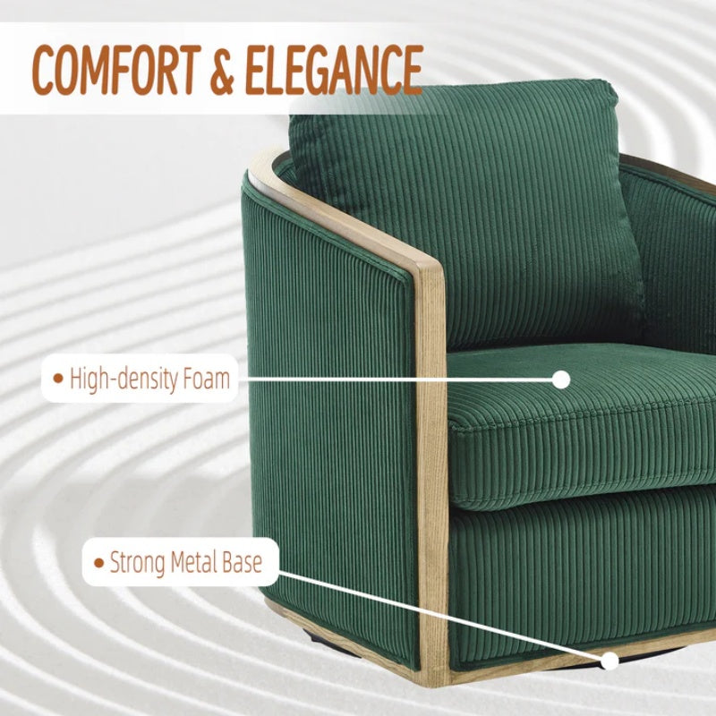 Emerald Corduroy Swivel Barrel Chair, Comfortable Accent Sofa Chair with 360 Degree Swivel for Living Room, Nursery, Hotel, Bedroom, Office-海智集-Default-