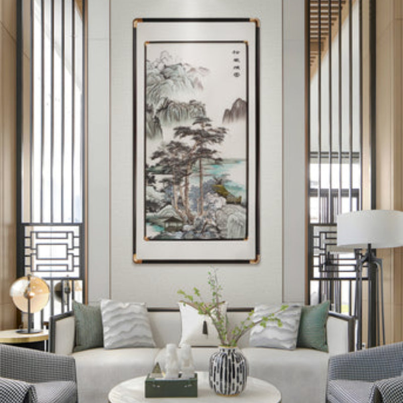 New Chinese Style Embroidered Wall Art - Handmade Silk Painting with Floral/Bird Designs, Framed Oriental Home Decor for Living Room & Bedroom-海智集-