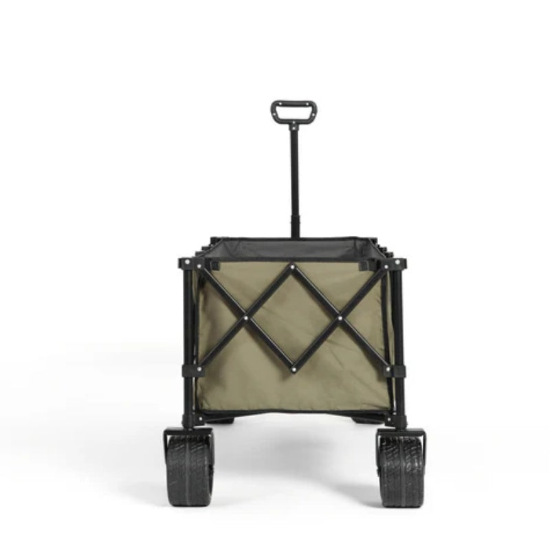 Foldable Extended Wagon with 220lbs Weight Capacity, Heavy Duty 300L Folding Utility Garden Cart with Big All-Terrain Beach Wheels & Drink Holders. -Army green-海智集-Default-