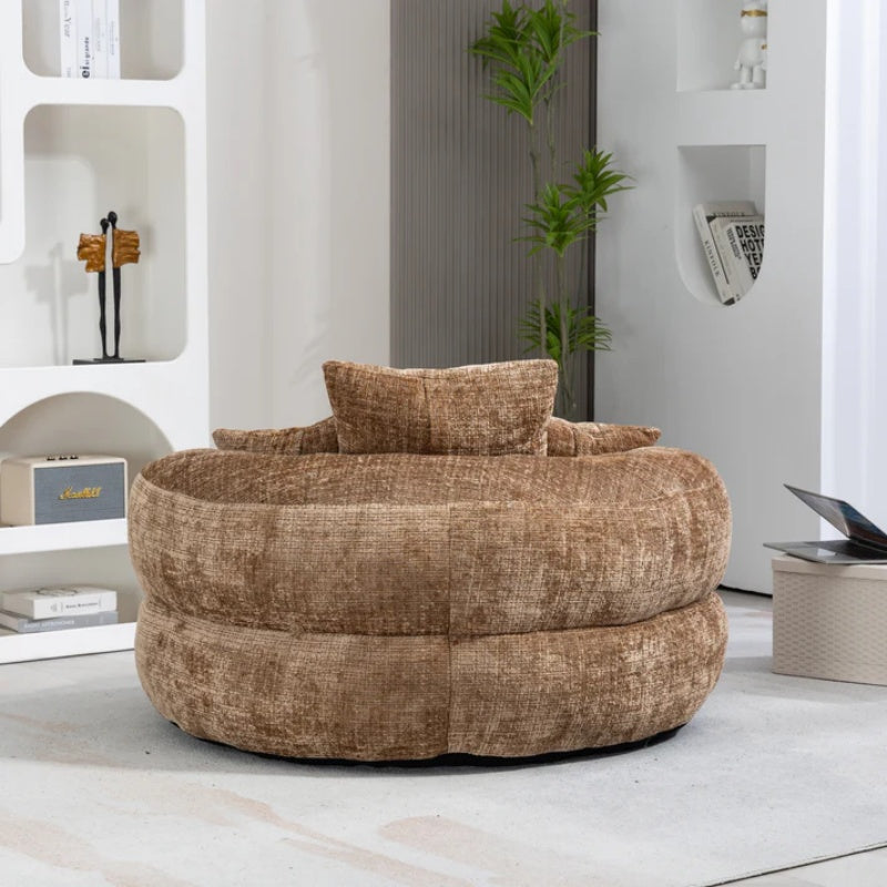 Lazy Sofa Durable Comfort Lounger High Back Bean Bag Chair with Three Pillows, Coffee Chenille, 42.52 inches-海智集-Default-