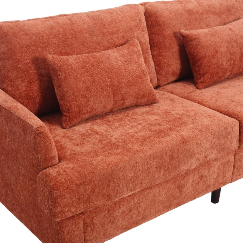 Mid Century Modern Chenille Fabric Loveseat Sofa with Brown Wood Feet, 2-Seat Upholstered Couch in Orange for Living Room or Bedroom-海智集-Default-