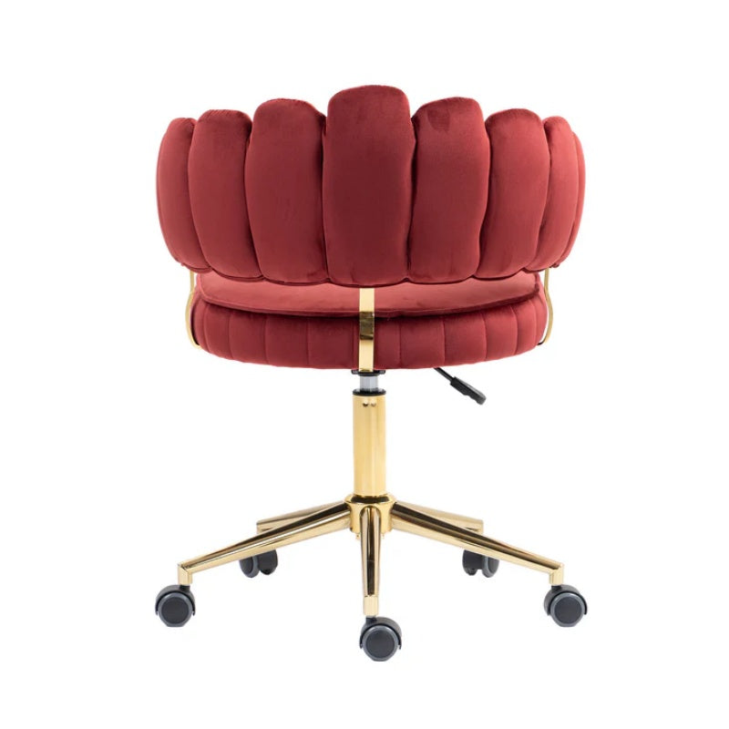 Velvet Home Office Desk Chair, Modern Cute Computer Chair with Swivel Wheels, Height Adjustable, Wine Red Velvet-海智集-Default-
