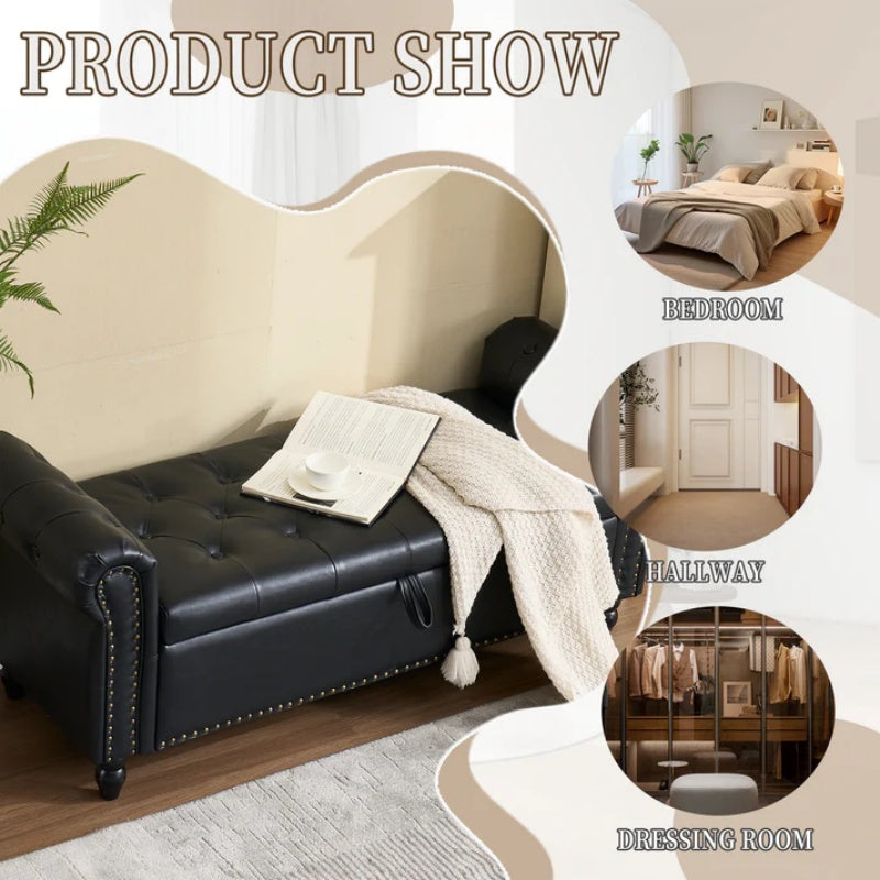 Coolmore Storage Ottoman 55.12 Inches Upholstered Fabric Storage Ottoman Bench,Button Tufted Ottoman with Storage for Living Room,Bedroom End of Bed Bench Withstands 275lbs-海智集-Default-