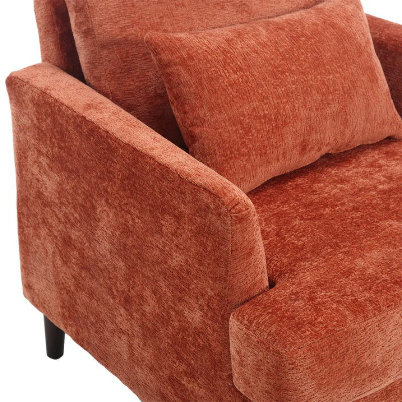Modern Mid Century Wood Frame Armchair with Tufted Design and Orange Chenille Upholstery-海智集-Default-