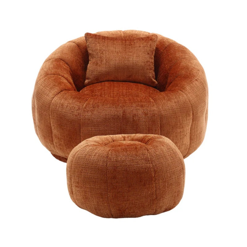COOLMORE Modern Extra Large Round Bean Bag Chair with Footrest for Living Room, Chenille Fabric Lazy Sofa with Pillow for Adults, Teenagers,Child, Suitable for Bedroom, Dormitory, Study Room-海智集-Default-