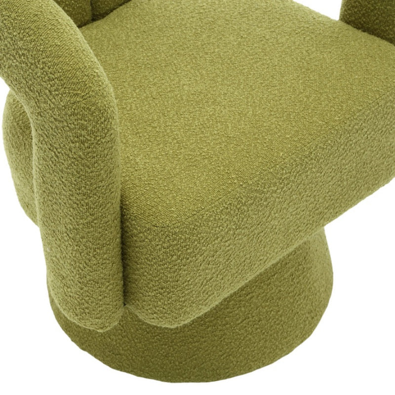 COOLMORE 360 Degree Swivel Cuddle Barrel Accent Chairs, Round Armchairs with Wide Upholstered, Fluffy Fabric Chair for Living Room, Bedroom, Office, Waiting Rooms (Olive Green Boucle)-海智集-Default-
