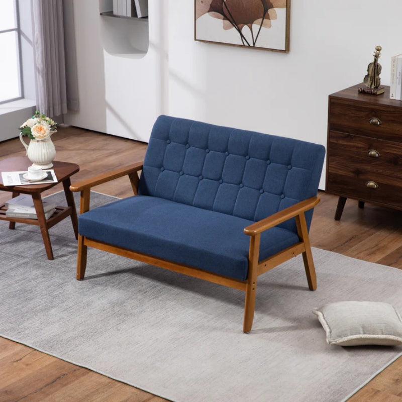 COOLMORE Mid-Century Modern Solid Loveseat Sofa Upholstered Linen Loveseat, 2-Seat Upholstered Loveseat Sofa Modern Couch-海智集-Default-