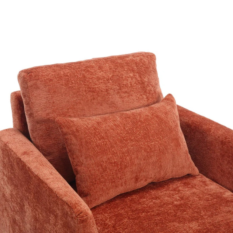 Modern Mid Century Wood Frame Armchair with Tufted Design and Orange Chenille Upholstery-海智集-Default-