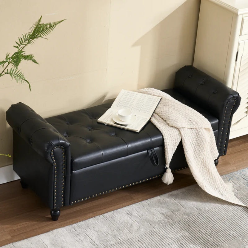 Coolmore Storage Ottoman 55.12 Inches Upholstered Fabric Storage Ottoman Bench,Button Tufted Ottoman with Storage for Living Room,Bedroom End of Bed Bench Withstands 275lbs-海智集-Default-