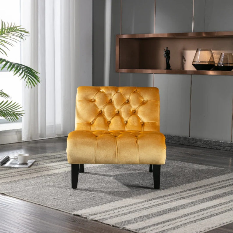 COOLMORE Modern Velvet Armless Accent Living Room Chair / Leisure Chair,Upholstered Fabric Button Comfortable Chair with Wooden Legs for Bedroom, Living Room, Office (Mustard Velvet)-海智集-Default-