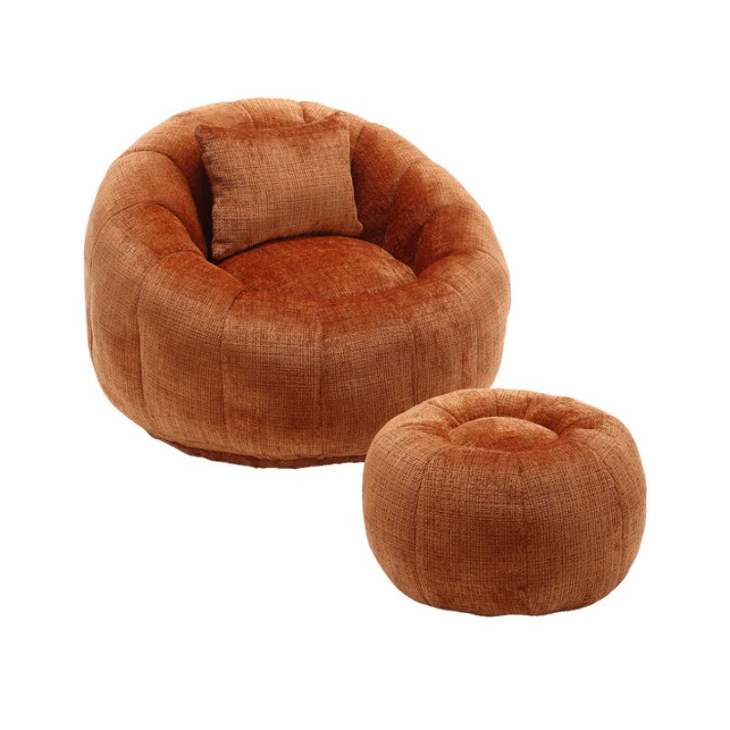 COOLMORE Modern Extra Large Round Bean Bag Chair with Footrest for Living Room, Chenille Fabric Lazy Sofa with Pillow for Adults, Teenagers,Child, Suitable for Bedroom, Dormitory, Study Room-海智集-Default-