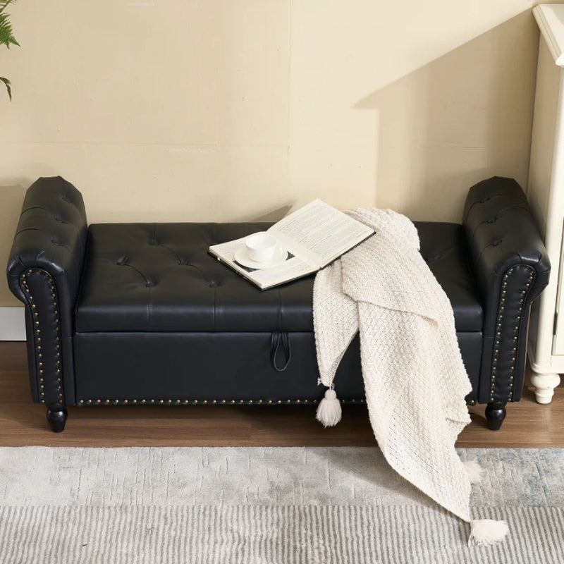 Coolmore Storage Ottoman 55.12 Inches Upholstered Fabric Storage Ottoman Bench,Button Tufted Ottoman with Storage for Living Room,Bedroom End of Bed Bench Withstands 275lbs-海智集-Default-