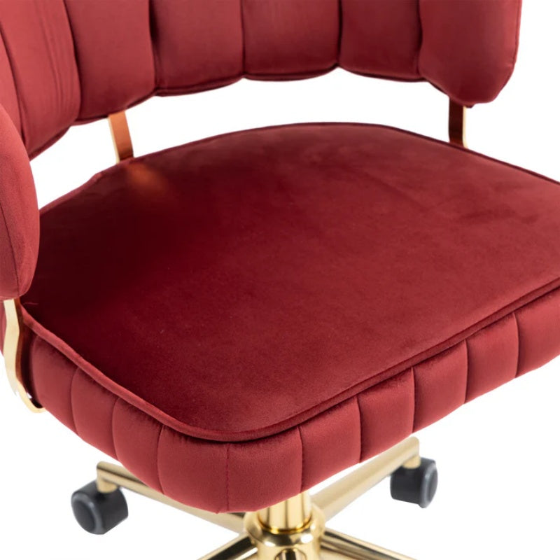 Velvet Home Office Desk Chair, Modern Cute Computer Chair with Swivel Wheels, Height Adjustable, Wine Red Velvet-海智集-Default-