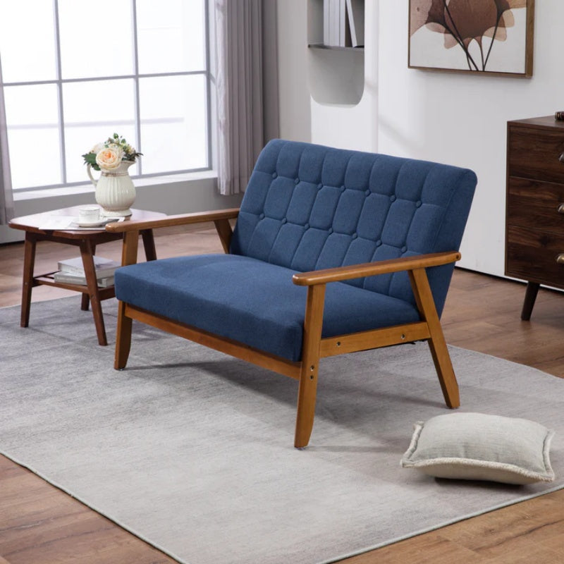 COOLMORE Mid-Century Modern Solid Loveseat Sofa Upholstered Linen Loveseat, 2-Seat Upholstered Loveseat Sofa Modern Couch-海智集-Default-