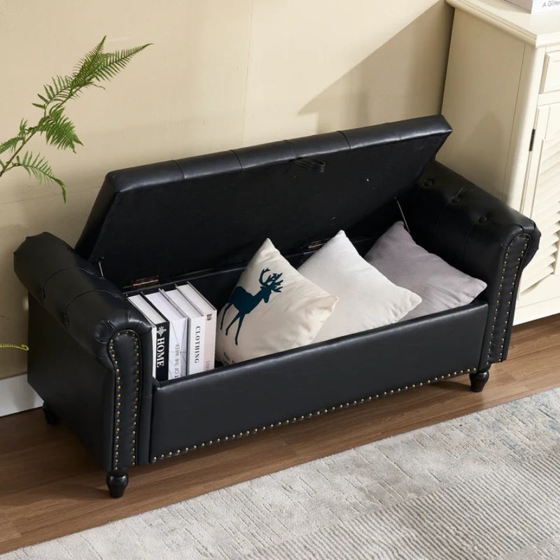 Coolmore Storage Ottoman 55.12 Inches Upholstered Fabric Storage Ottoman Bench,Button Tufted Ottoman with Storage for Living Room,Bedroom End of Bed Bench Withstands 275lbs-海智集-Default-