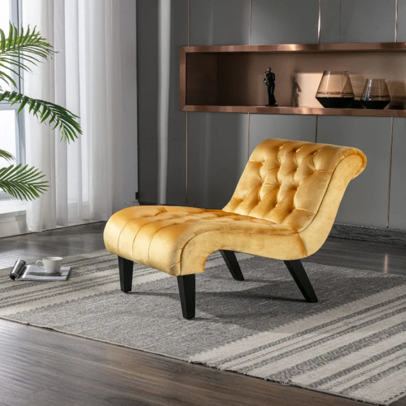 COOLMORE Modern Velvet Armless Accent Living Room Chair / Leisure Chair,Upholstered Fabric Button Comfortable Chair with Wooden Legs for Bedroom, Living Room, Office (Mustard Velvet)-海智集-Default-