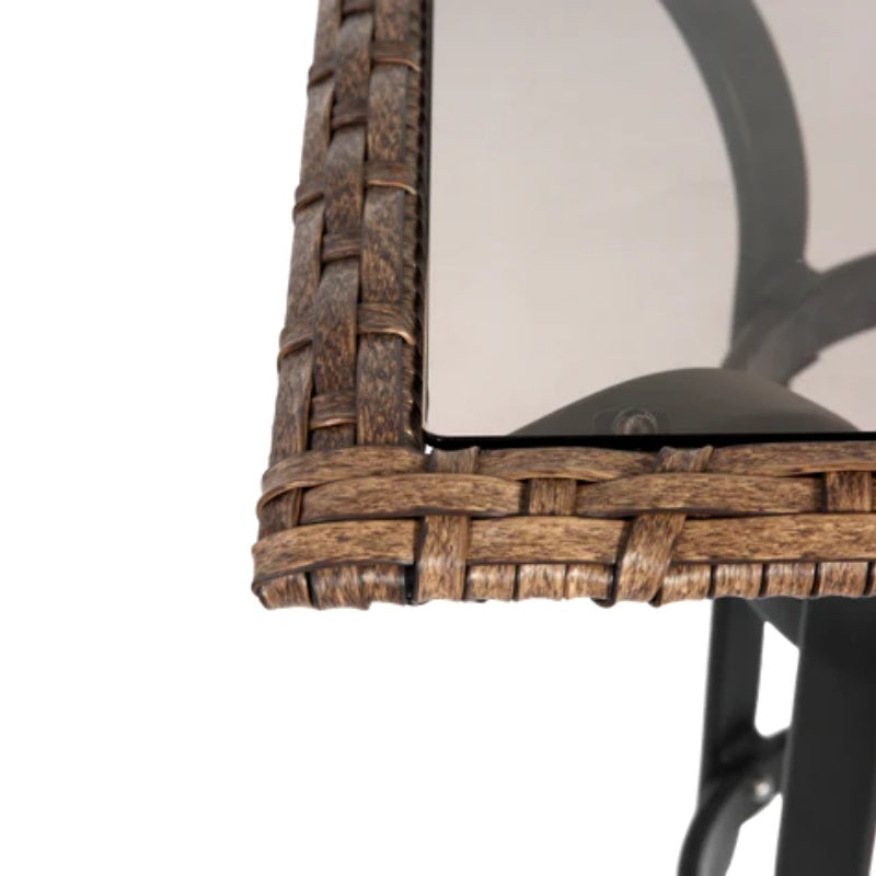 3 Pieces Outdoor Bar Stools Set,Rattan Bar Chairs,with glass table top, Wicker Bar Stools for Backyard, Garden, Pool, Balcony and Deck, Brown-海智集-Default-