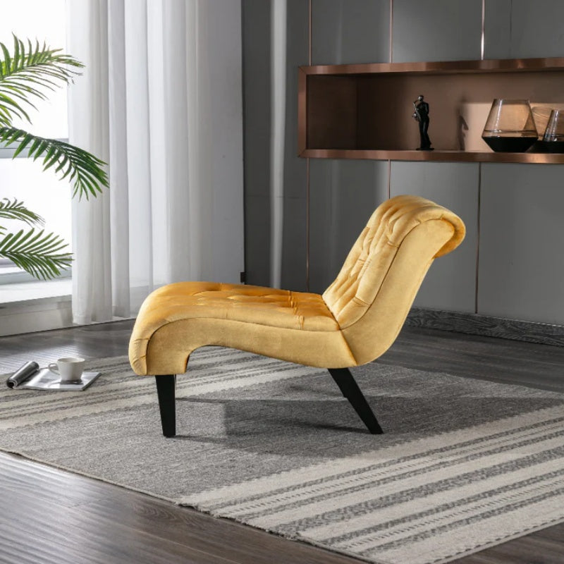 COOLMORE Modern Velvet Armless Accent Living Room Chair / Leisure Chair,Upholstered Fabric Button Comfortable Chair with Wooden Legs for Bedroom, Living Room, Office (Mustard Velvet)-海智集-Default-