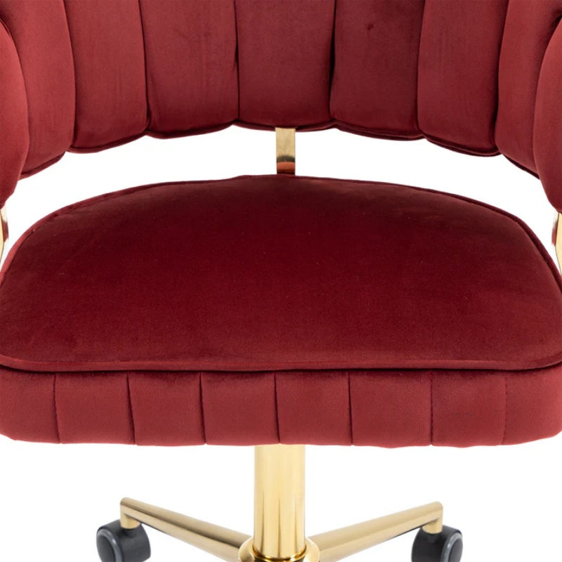 Velvet Home Office Desk Chair, Modern Cute Computer Chair with Swivel Wheels, Height Adjustable, Wine Red Velvet-海智集-Default-