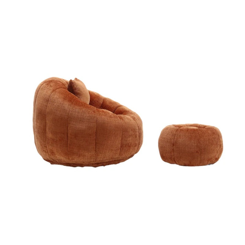COOLMORE Modern Extra Large Round Bean Bag Chair with Footrest for Living Room, Chenille Fabric Lazy Sofa with Pillow for Adults, Teenagers,Child, Suitable for Bedroom, Dormitory, Study Room-海智集-Default-