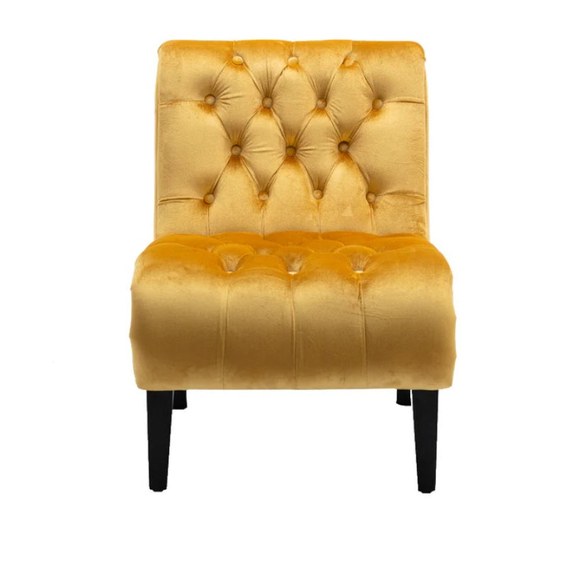 COOLMORE Modern Velvet Armless Accent Living Room Chair / Leisure Chair,Upholstered Fabric Button Comfortable Chair with Wooden Legs for Bedroom, Living Room, Office (Mustard Velvet)-海智集-Default-