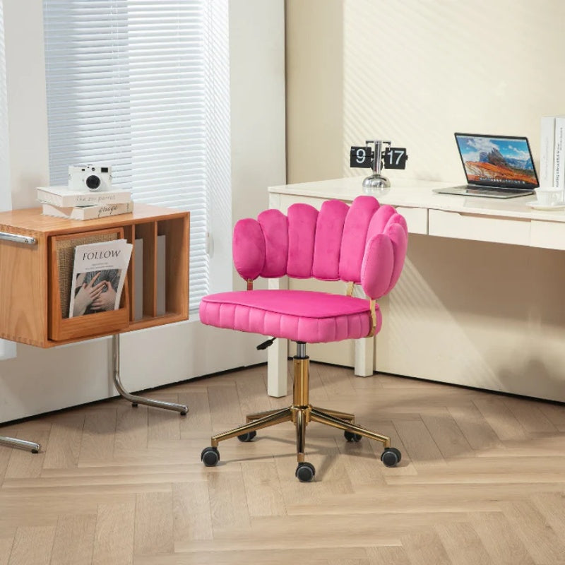 Velvet Home Office Desk Chair, Modern Cute Computer Chair, Wheels Swivel Height Adjustable Task Chair, Rose Red Velvet-海智集-Default-