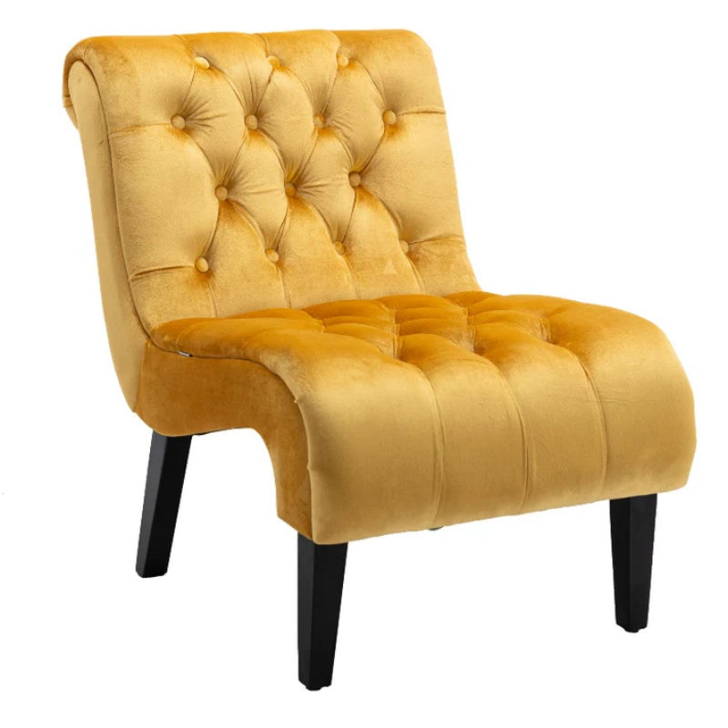COOLMORE Modern Velvet Armless Accent Living Room Chair / Leisure Chair,Upholstered Fabric Button Comfortable Chair with Wooden Legs for Bedroom, Living Room, Office (Mustard Velvet)-海智集-Default-