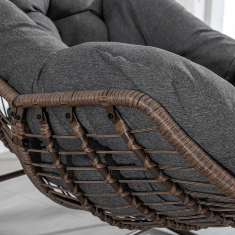 Outdoor Rattan Rocking Chair,Padded Cushion Rocker Recliner Chair Outdoor for Front Porch, Living Room, Patio, Garden, Grey-海智集-Default-