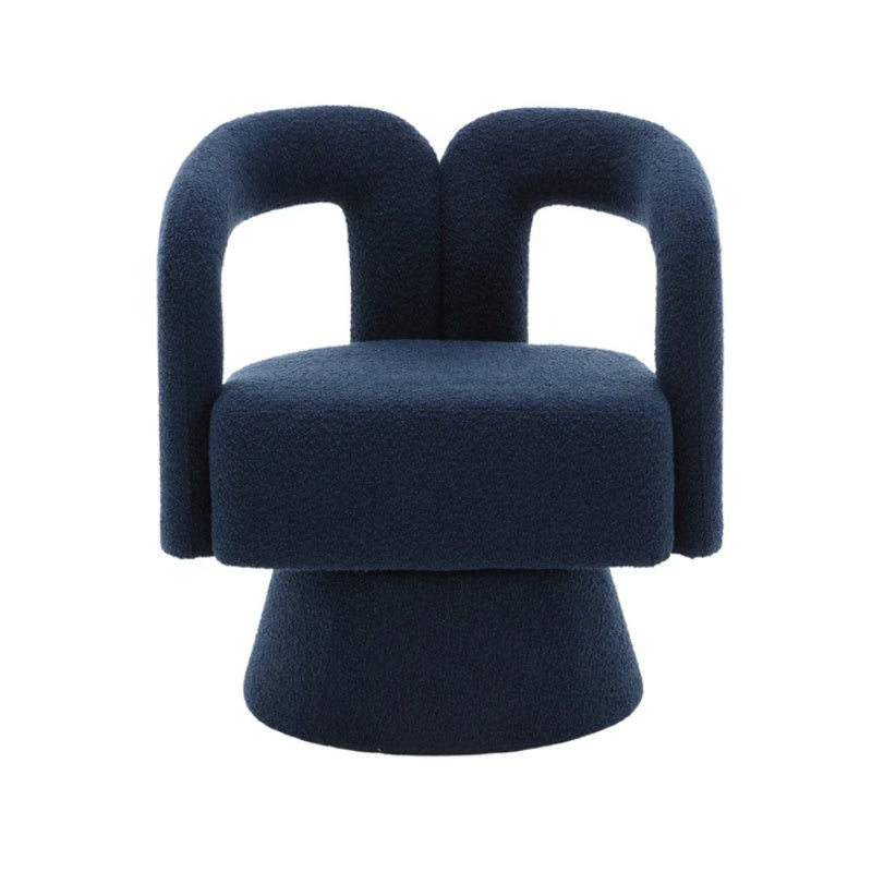 COOLMORE 360 Degree Swivel Cuddle Barrel Accent Chairs, Round Armchairs with Wide Upholstered, Fluffy Fabric Chair for Living Room, Bedroom, Office, Waiting Rooms (Navy Boucle)-海智集-Default-