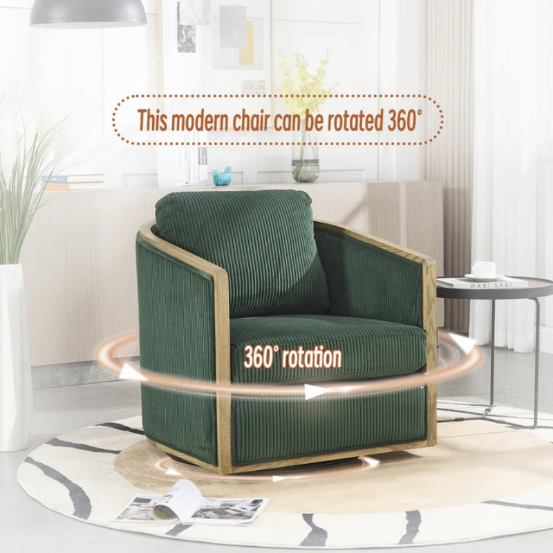 Emerald Corduroy Swivel Barrel Chair, Comfortable Accent Sofa Chair with 360 Degree Swivel for Living Room, Nursery, Hotel, Bedroom, Office-海智集-Default-