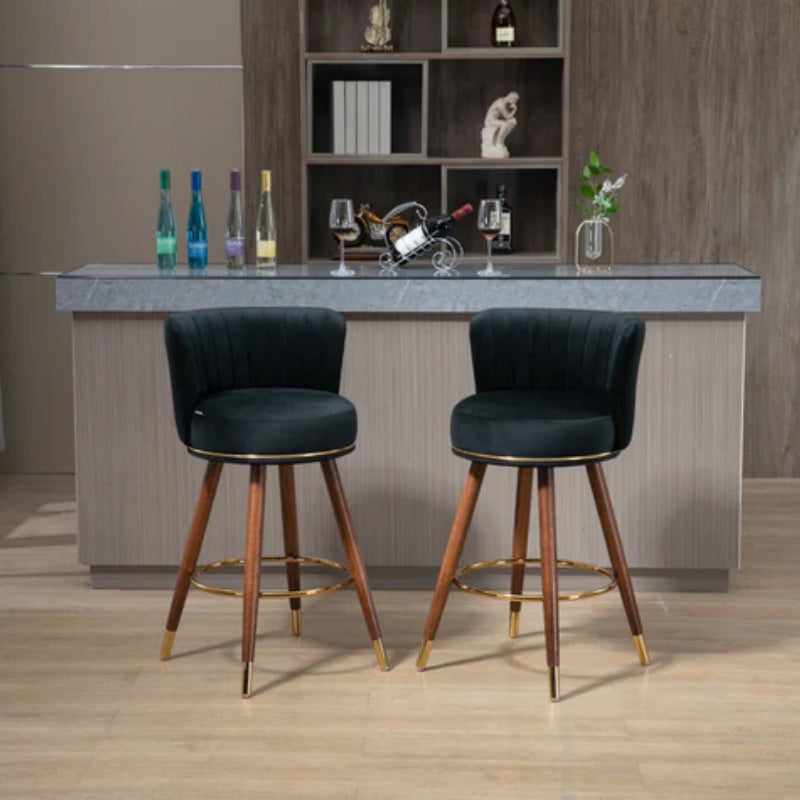 COOLMORE Counter Height Bar Stools Set of 2 for Kitchen Counter Solid Wood Legs with a fixed height of 360 degrees-海智集-Default-