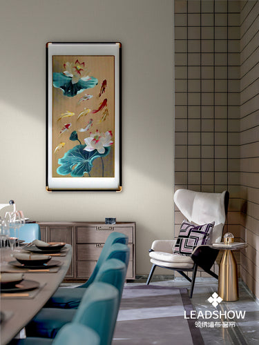 New Chinese Style Embroidered Wall Art - Handmade Silk Painting with Floral/Bird Designs, Framed Oriental Home Decor for Living Room & Bedroom-海智集-