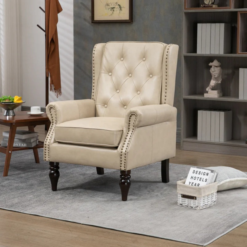 Modern Accent Chair Lounge Chair with Sturdy Wood Legs in Camel PU Leather for Living Room and Bedroom-海智集-Default-