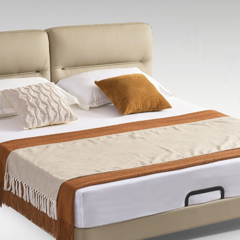 Jin Xuan Series GINSON Leather Bed, Modern and simple Italian Light Luxury High-end Solid Wood Soft Package XF 17 # (Including bed board but excluding bedside table)-海智集-