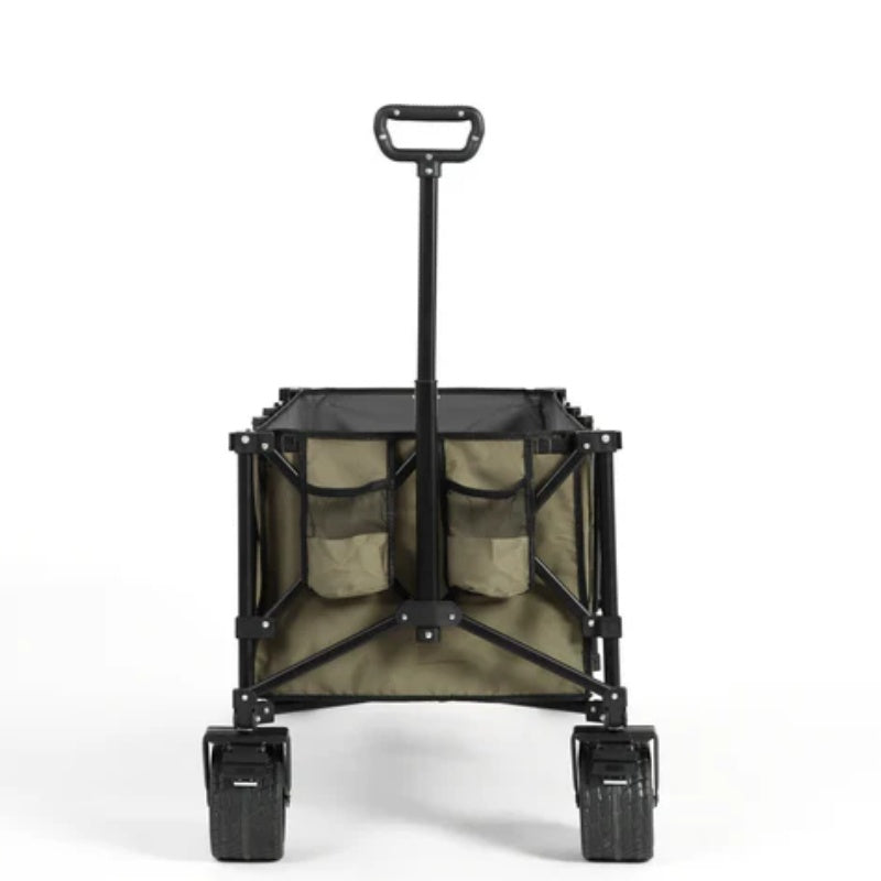 Foldable Extended Wagon with 220lbs Weight Capacity, Heavy Duty 300L Folding Utility Garden Cart with Big All-Terrain Beach Wheels & Drink Holders. -Army green-海智集-Default-
